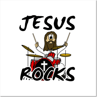 Jesus Rocks Drums Drum Kit Christian Drummer Funny Posters and Art